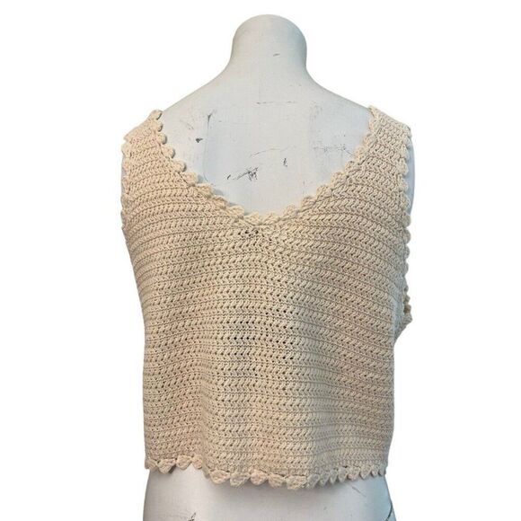 Ladies Large Natural Floral Crochet Crop Top Boho Embroidered Sweater Tank Top - Picture 4 of 6